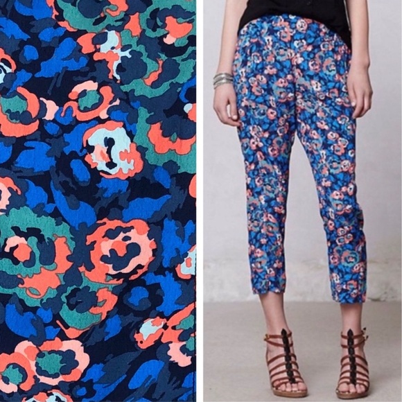 ELEVENSES Anthropologie Sz 2 “Coral Floral” Beautiful Blue Lined Pull-On Silky - Picture 1 of 13